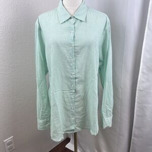 Xirena Beau Top Womens Medium Oversized Green Striped Button Up Cotton Coastal